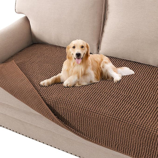 H.VERSAILTEX Plush Chenille Dog Bed Cover Thick Soft Loveseat Cover for 2 Cushion Couch Anti Slip Couch Cover Furniture Protector for Dog, Pet, Cat (35" x 62", Caramel)