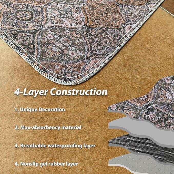 nunubaby Washable Pee Pads for Dogs, Stylish, Non-Slip and Leak-Proof Pee Pads. Reusable Potty Pads for Dogs for Crates and Floors.(Brown/Multi,48" x48" )