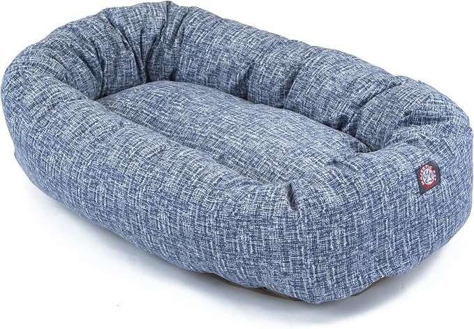 Majestic Pet 32 Inch Bagel Calming Dog Bed Washable – Cozy Soft Round Dog Bed with Spine Support for Dogs to Rest Their Head - Fluffy Donut Puppy Mat 32x23x7 (Inch) Medium – Blue