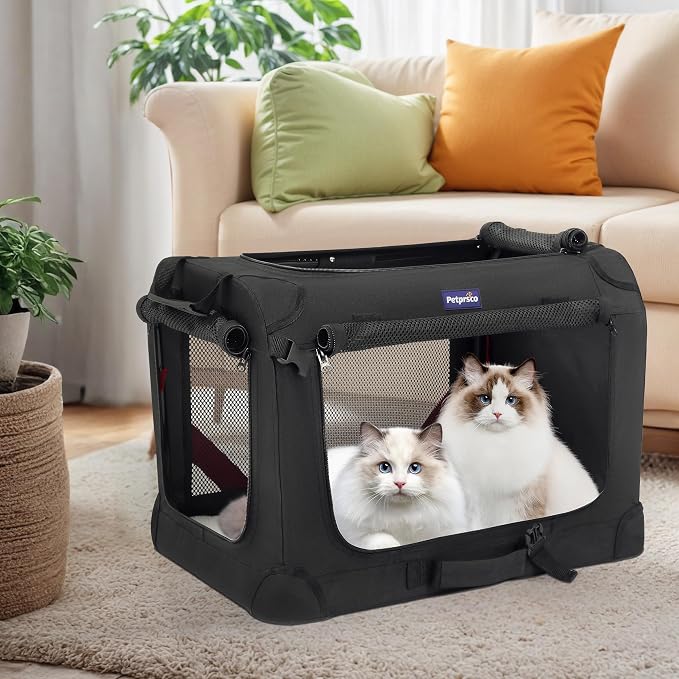 Petprsco Large Cat Carrier for 2 Cats/Small Dogs 24"x17"x17" for Car Travel | Soft Pet Carrier for Large Cats & Small/Medium Dogs, Includes Warm Blanket, Foldable Bowl & Washable Pad, for Long Car Trips