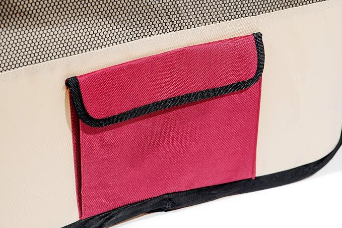 Pawer 45”×24” 8-Panel Foldable Pet Playpen, Burgundy+Beige, Personalize Embroidery Extra Fabric Piece Available, for Cat/Dog/Puppy, 600D Oxford Cloth Portable Indoor & Outdoor Kennel with Carry Bag