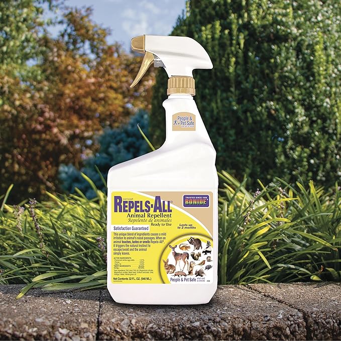 Bonide Repels-All Animal Repellent, 32 oz Ready-to-Use Spray, Outdoor Garden Deer & Rabbit Repellent, People & Pet Safe
