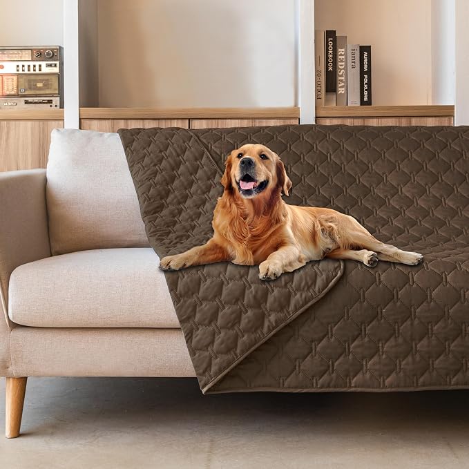 gogobunny Waterproof Dog Blankets for Large Dogs, Pet Bed Cover Breathable | Washable Pee Pads, Quilted Throw Blanket, Furniture Protector for Couch Sofa Bed Car, 82x82 Inch Dark Chocolate