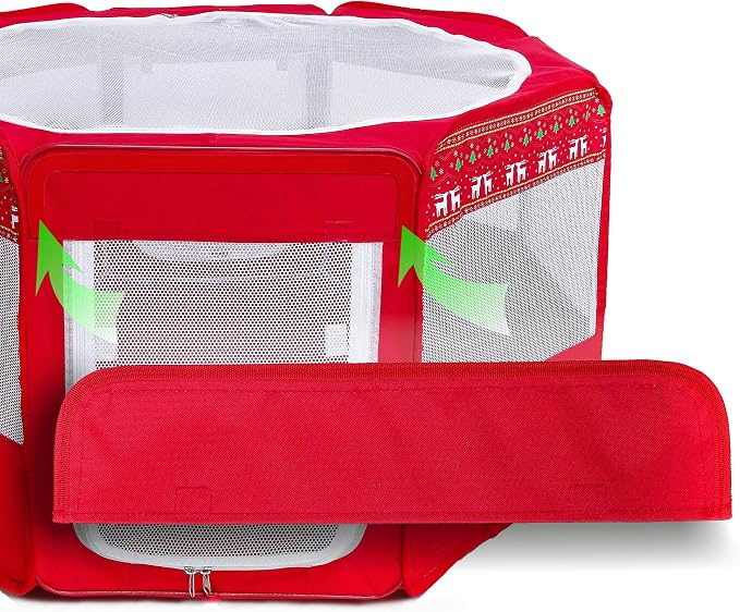 Pawer 36”×18.5” Pet Playpen Personalize Embroidery Piece, Christmas Red