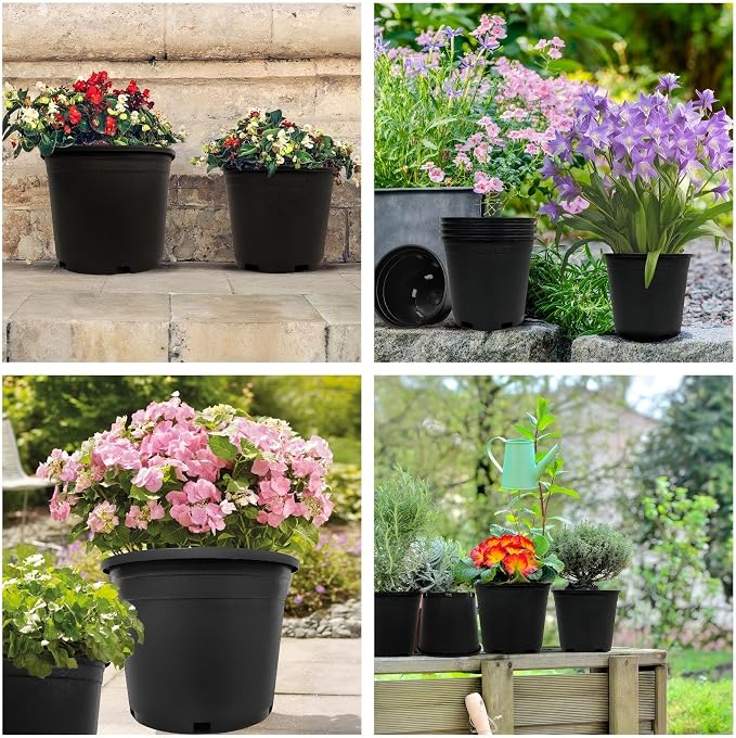 2 Gallon Nursery Pots Plastic Container Injection Molded Pot for Plants Flexible with Drainage Holes Suitable for Plants Soil Growers or Hydroponics Black 10 Pcs