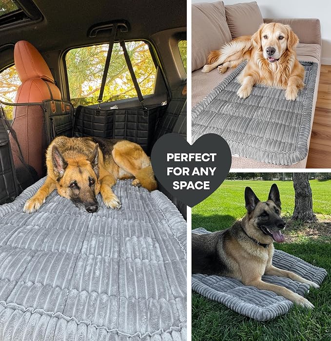 Dog Bed for Car Back Seat Extender - Non-Slip Backseat Cushion for Dogs - Travel Plush Pet Mat Topper for Cars, Trucks, SUVs - Machine Washable Pad Blanket - Grey, 54" x 24.8"