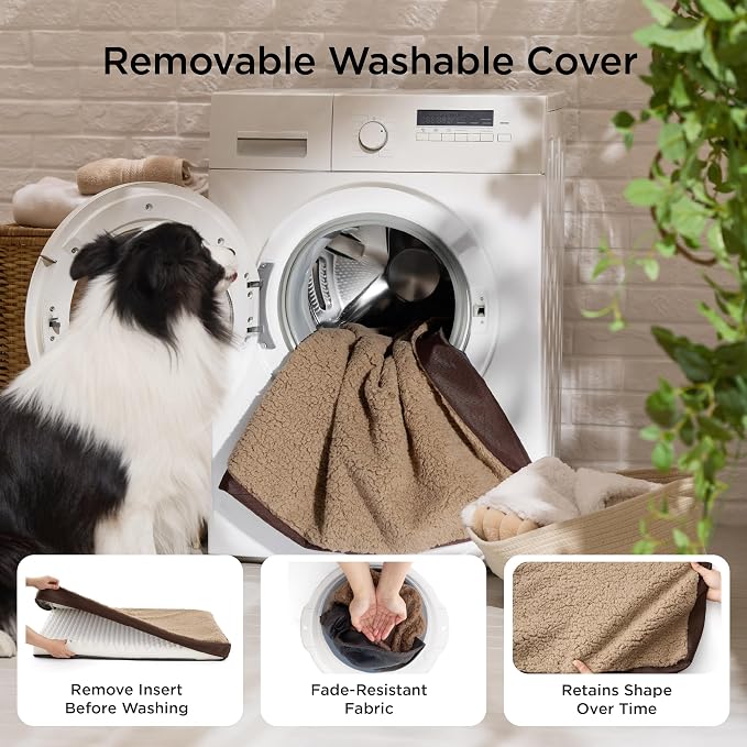 Bedsure XL Dog Bed for Crate, Pet Bed with Washable Cover, 41x27 Inch Brown | Orthopedic Egg Crate Foam, Flat Rectangle Sherpa Mat, Non-Slip Bottom, Comfy Removable Cover, For Extra Large Pets ≤ 65 lbs