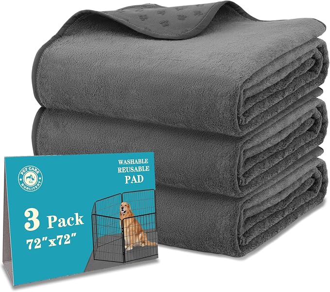 Bunlitent Washable Pee Pads for Dogs, 72'' x 72'', 3 Packs, Extra Large | Grey, Extra Large, Quick-Dry, Non-Slip, Waterproof Reusable, Quick Dry, For Puppy, Senior Dog, Incontinence, Whelping Pads