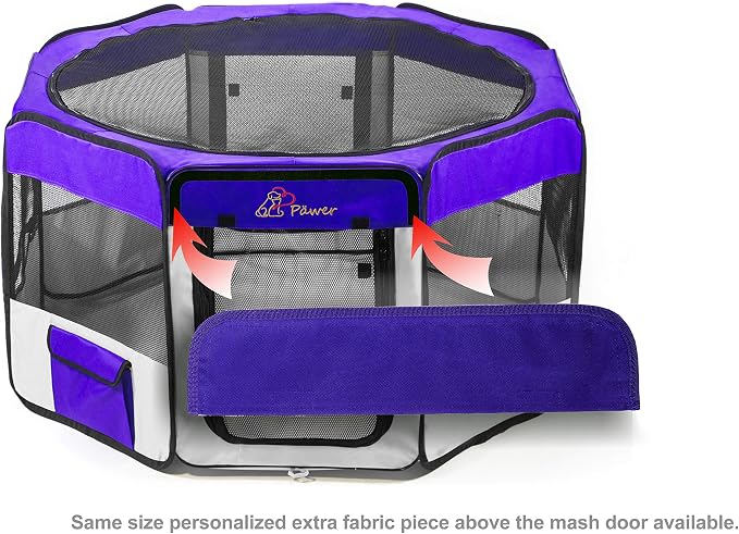 Pawer 36”×18.5” 8-Panel Foldable Pet Playpen, Violet+Grey, Personalize Embroidery Extra Fabric Piece Available, for Cat/Dog/Puppy, 600D Oxford Cloth Portable Indoor & Outdoor Kennel with Carry Bag