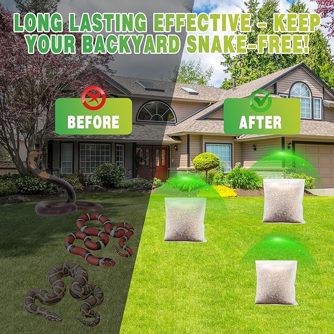 24 Pack Snake Repellent for Outdoor & Indoor Use, Natural Snake Deterrent for Yard Powerful, Pet and Child Safe, Long-Lasting Snake Away Pouches for Lawn, Garden, Garage, Basement,Snake Repellent