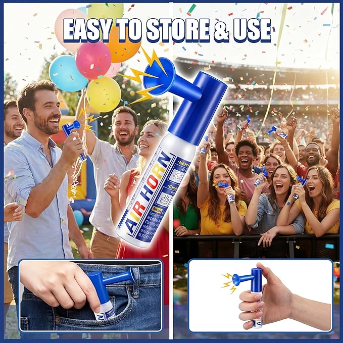 1 Pack Mini Air Horn for Personal Safety, 0.88 Oz Stadium Air Horn Prank, Portable Blow Noise Maker for Sporting Events, Football Games, Dogs, Party, Birthdays,Graduation Mini Noisemakers (Blue)