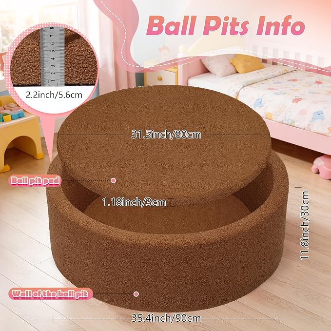 Imitation Teddy Colours Foam Ball Pit 35.4"x 11.8" Soft Round Playpen for Toddlers Dogs Cats with Soft Memory Sponge for Babies Indoor and Outdoor Game Brown (Balls not Included)