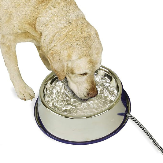 K&H Pet Products Thermal-Bowl Heated Water Bowl for Cats & Dogs Outside, Safety Listed Outdoor Heated Dog Dish for Pets, Automatic No Freeze, Anti Chew Cord - 102 Ounces Stainless 25W | Outdoor Water Stays Unfrozen In Winter. Outdoor Heated Dog Dish fo...