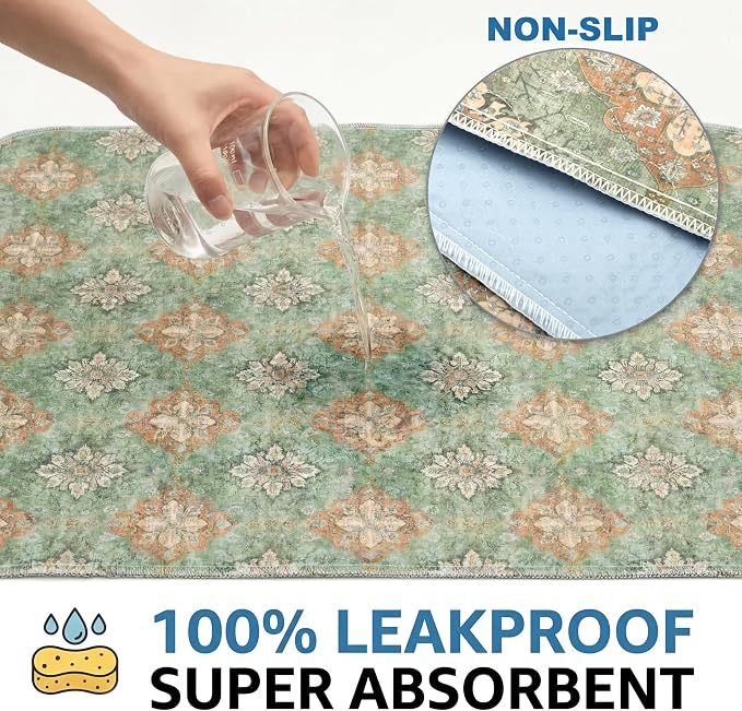Washable Pee Pads for Dogs,Great Urine Absorbent Reusable Puppy Training Pads,Waterproof,Leak-Proof & Non-Slip Potty Pads for Whelping,Crate,Playpen,Bed.(Green Floral Flat,36"x72")