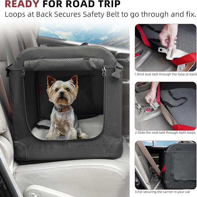 Petprsco Large Cat Carrier for 2 Cats/Small Dogs 24"x17"x17" for Car Travel | Soft Pet Carrier for Large Cats & Small/Medium Dogs, Includes Warm Blanket, Foldable Bowl & Washable Pad, for Long Car Trips