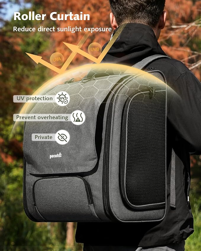 Pecute Cat Backpack Carrier,Large Space Cat Bubble Backpack,Ergonomic,Gray | XXL,Sunshade Curtain,Transparent Window,Safety Rope,Sturdy,Large Mesh on Both Side for Breathability,Suitable for Outdoor,Vet