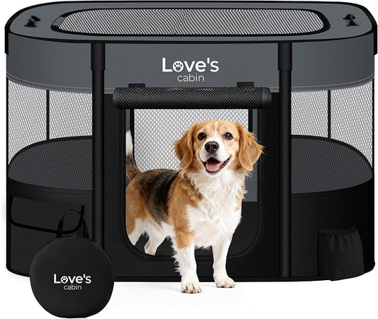 Love's cabin Pet Puppy Dog Playpen, Large Dog Tent Crates Cage Indoor/Outdoor, Portable Exercise Playpen for Dog and Cat, Foldable Pop Up Dog Kennel Playpen with Carring Case (L, Grey)