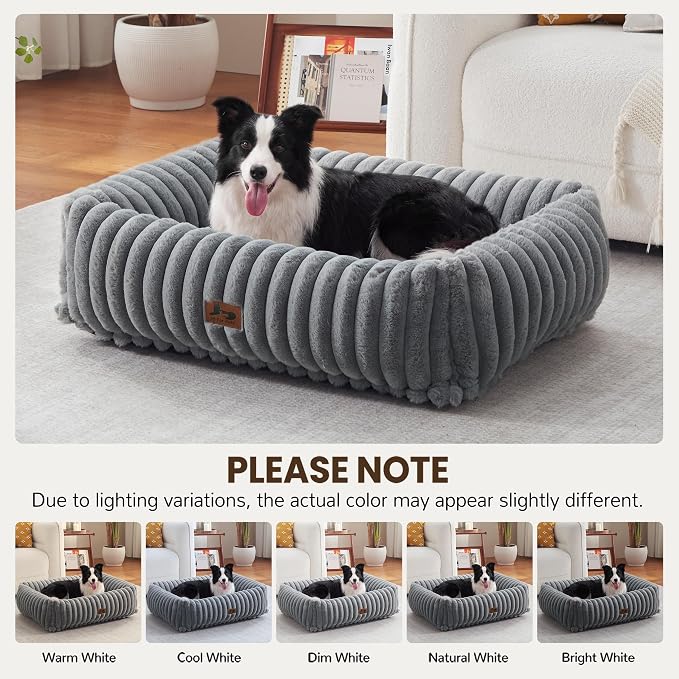 Dog Beds Large Sized Dog,Rectangle Orthopedic Pet Bed for Large Dog, Comfort Fluffy Memory Foam Dog Beds with Anti-Slip Bottom,Grey(35x25x9inchs)
