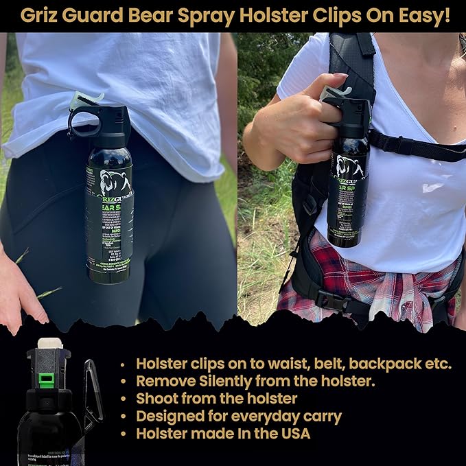 Griz Guard 260GG2 Bear Spray W/Holster 40 ft Range, Max Strength, EPA-Registered Spray for Bears, Mountain Lions, Coyotes, Dogs, & Moose, Outdoor Hiking & Camping Protection, Glow Safety, 9.2oz, 2PK