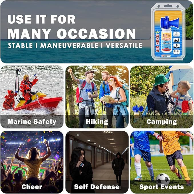 6 Pack 1.4oz Mini Air Horn, 122DB Very Loud Air Horns Can, Marine Boat Horns for Safety, Meet Coast Guard, Fog Blow Horn Boat Accessories, Ideal for Boating, Camping, Hiking