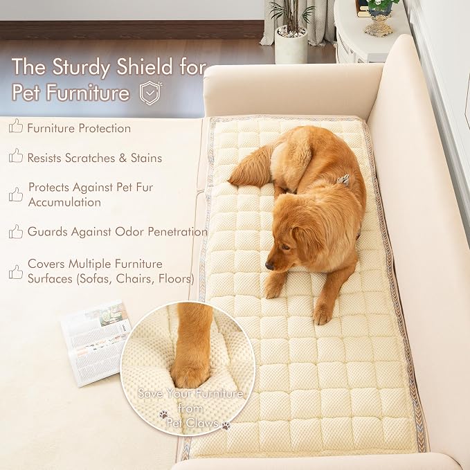 Couch Cover for Sofa, Sectional Couch Cover for Dogs, Sofa Cover Washable, Cushion Cover Blanket Pad Bed Mat for Pets, Chenille Furniture Protector, White, 27.6x59in