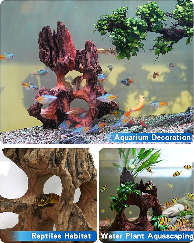 Aquarium Driftwood Cave for Betta Fish Shrimp Hideout, 7-10" Natural Porous Driftwood for Aquascaping with Low Tannins, Fish Tank Decoration Hideaway with Protein Cotton(No Need to Boil)