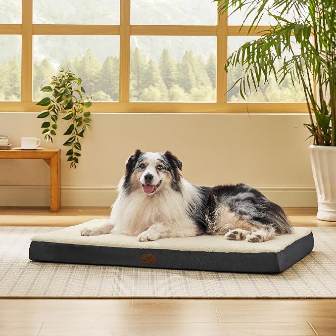 Bedsure XL Dog Bed for Crate, Pet Bed with Washable Cover, 41x27 Inch Grey | Orthopedic Egg Crate Foam, Flat Rectangle Sherpa Mat, Non-Slip Bottom, Comfy Removable Cover, For Extra Large Pets ≤ 65 lbs