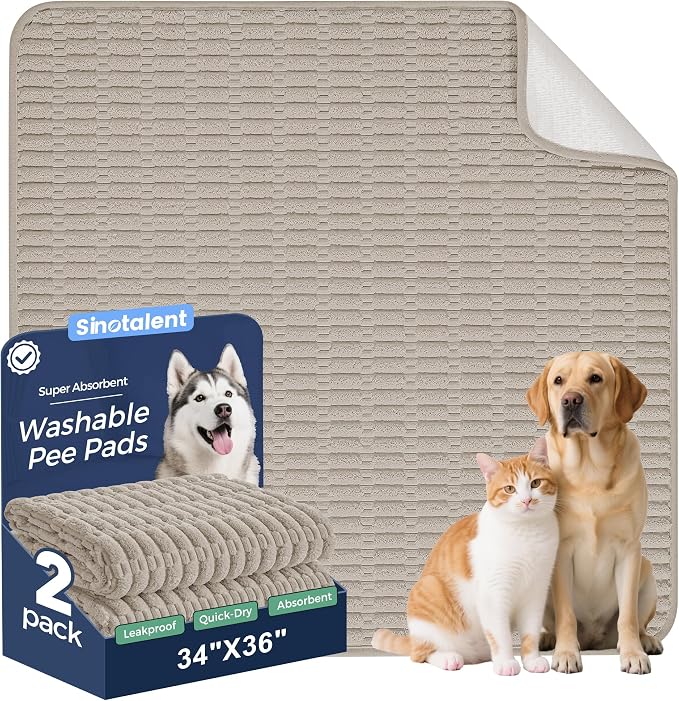 Washable Pee Pads for Dogs Puppy Pad, Brown 34”x36” 2 Pack | High Absorbent Dog Pee Pad Leak Proof Cat Rugs, Reusable Non Slip Pet Mat, Wee Wee Pads for Training, Crate and Floor
