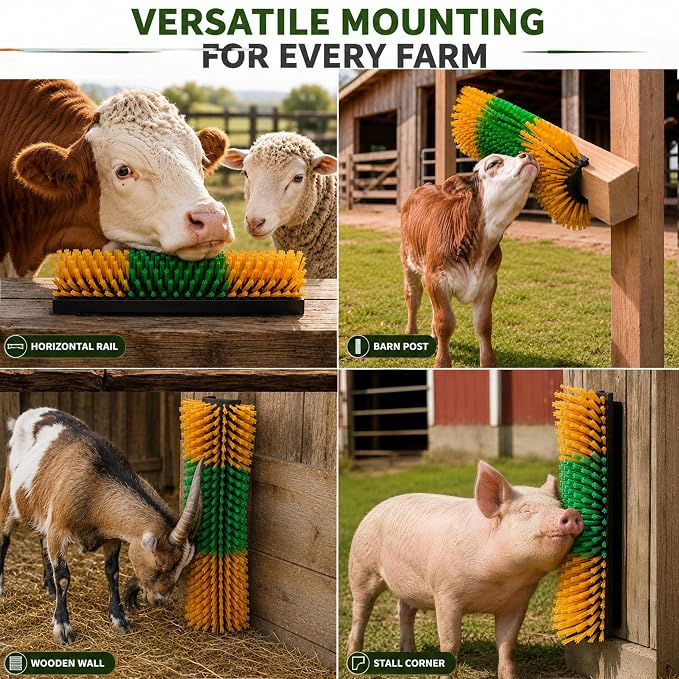Bionic Curve Slim Livestock Scratching Brush for Cattle, Goats, Horses and Pigs - Space-Saving Farm Animal Scratcher Post, Narrow Mounted Livestock for Barns, Fences, Wooden Posts and Stall Corners
