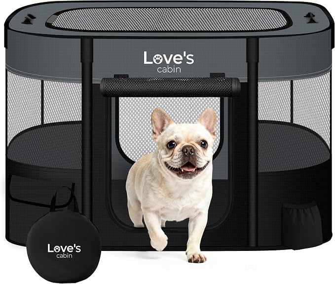 Love's cabin Pet Puppy Dog Playpen, Medium Dog Tent Crates Cage Indoor/Outdoor, Portable Exercise Playpen for Cat, Foldable Pop Up Dog Kennel Playpen with Carring Case (M, Grey)