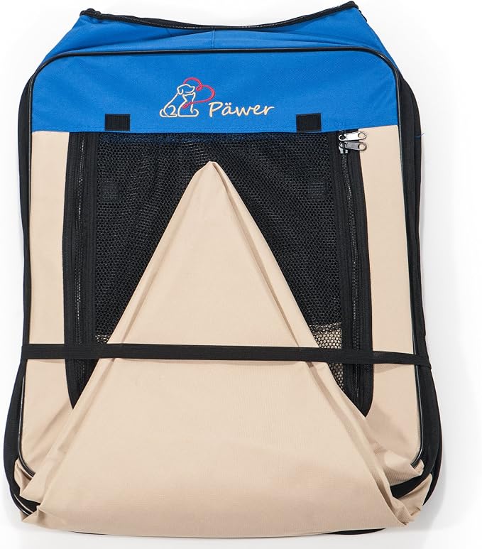 Pawer 45”×24” 8-Panel Foldable Pet Playpen, Blue+Beige, Personalize Embroidery Extra Fabric Piece Available, for Cat/Dog/Puppy, 600D Oxford Cloth Portable Indoor & Outdoor Kennel with Carry Bag