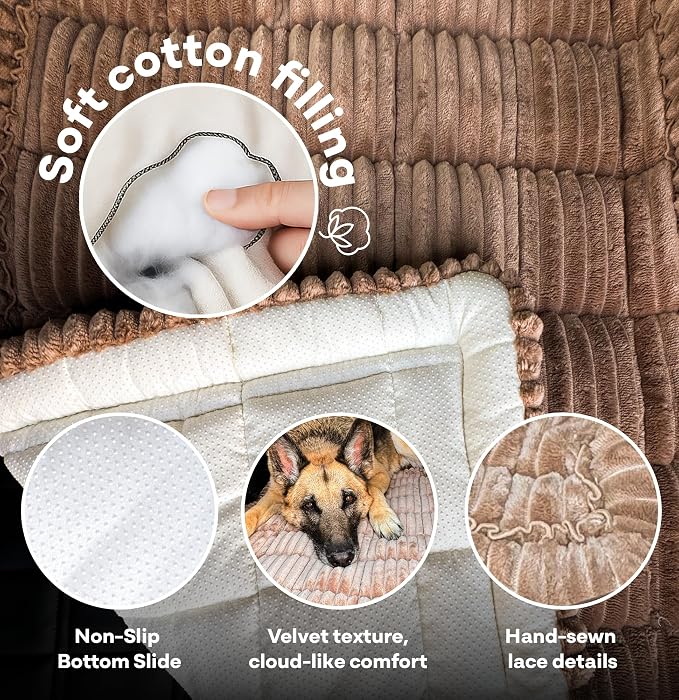 Dog Bed for Car Back Seat Extender - Non-Slip Backseat Cushion for Dogs - Travel Plush Pet Mat Topper for Cars, Trucks, SUVs - Machine Washable Pad Blanket - Brown, 54" x 24.8"
