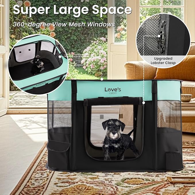 Love's cabin Pet Puppy Dog Playpen, Large Dog Tent Crates Cage Indoor/Outdoor, Portable Exercise Playpen for Dog and Cat, Foldable Pop Up Dog Kennel Playpen with Carring Case (L, Green)