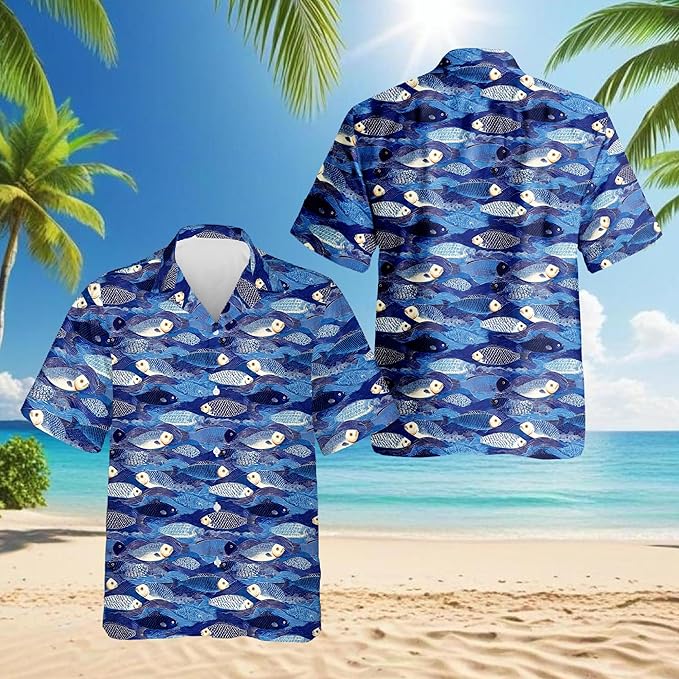Fishing Crappie Hawaiian Shirt for Men, Button Down Summer Beach Short Sleeve, Fishing Lover Gifts, Sizes S-5XL
