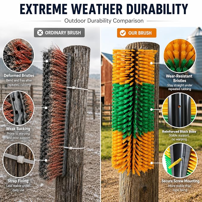 Livestock Scratching Brush 2 Pack for Itchy Coats, Goat and Horse Scratcher for Cows, Horses, Goats, Pigs and Donkeys, Mounts on Posts, Fences, Stalls and Tree Stumps