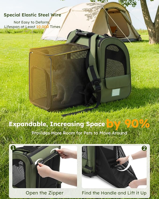 pecute Pet Backpack Expandable, Cat Carrier Backpack with Breathable Window | Durable Oxford Cloth, Lockable Zipper,Use for Pet Under 11 lbs to Travel