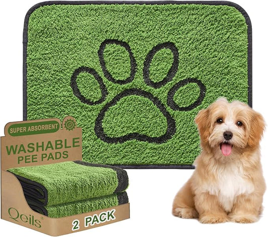 Reusable Dog Pee Pads, Washable Puppy Pads, Leak-Proof 18"x24" 2 Pack | Super Absorbent And Non-Slip Potty Training Pads, Soft Paw Print Plush Design, Ideal For Crates, Couch, Car Seats & Pet Beds