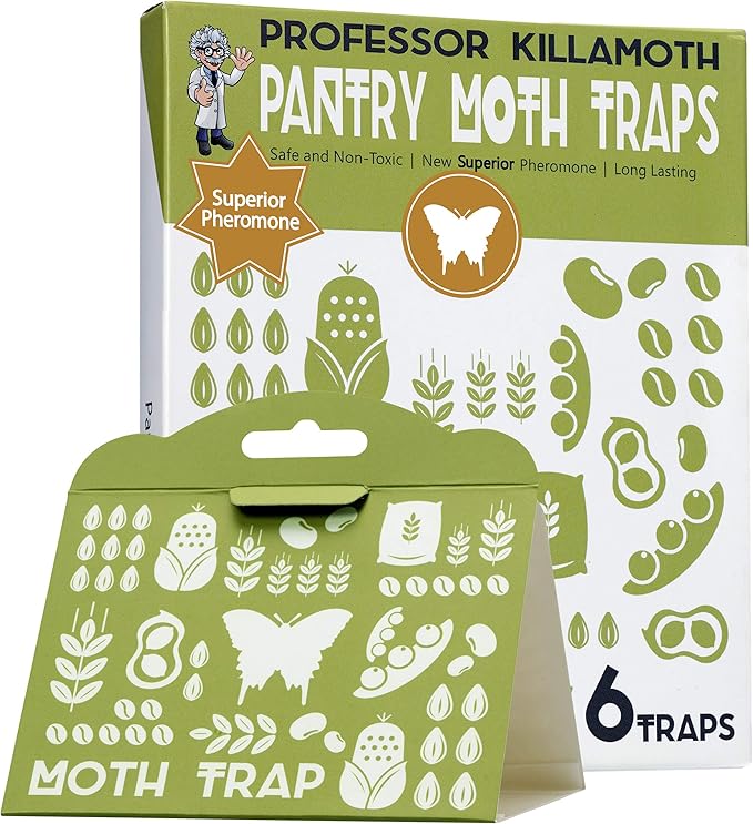 Professor Killamoth Superior Pantry Moth Traps 6-Pack with Pheromones Prime | No Insecticides | Safe, Non-Toxic and Child and Pet Friendly Pantry Protection | Superior Attractant