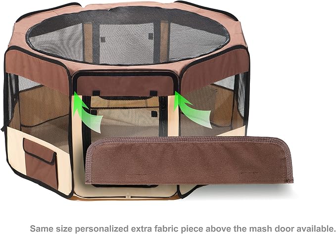 Pawer 36”×18.5” 8-Panel Foldable Pet Playpen, for Small Medium Cat/Dog/Puppy, Brown+Beige, 600D Oxford Cloth Portable Indoor & Outdoor Kennel with Carry Bag, Multiple Sizes & Colors Available