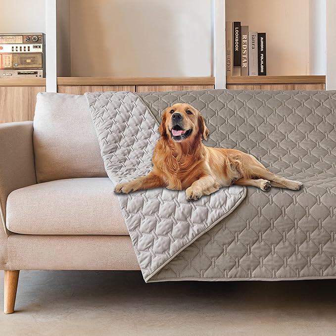 gogobunny Waterproof Dog Blankets for Large Dogs, Pet Bed Cover Breathable | Washable Pee Pads, Quilted Throw Blanket, Furniture Protector for Couch Sofa Bed Car, 82x82 Inch Dark/Light Stone