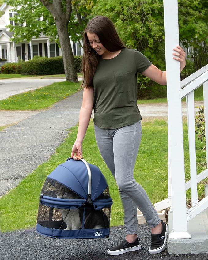 Pet Gear No-Zip View 360 Pet Carrier & Car Seat, Navy, 20" | Push Button Entry, For Small Dogs & Cats, 360 Degree Visibility, Safety Carrier