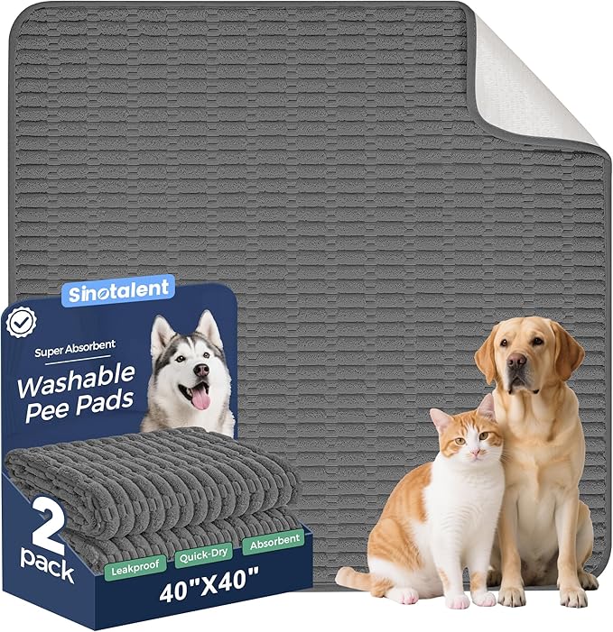 Washable Pee Pads for Dogs Puppy Pad, Dark Grey 40”x40” 2 Pack | High Absorbent Dog Pee Pad Leak Proof Cat Rugs, Reusable Non Slip Pet Mat, Wee Wee Pads for Training, Crate and Floor