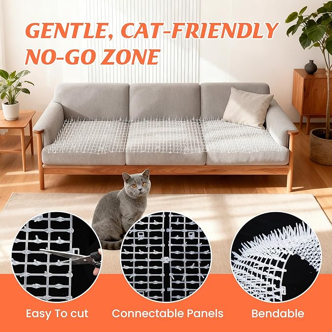 Transparent Cat Scat Mat with Spikes, 6.5FT Clear Cat Deterrent Mat for Sofa, Windowsill, Balcony & Garden, Cuttable Indoor Outdoor Pet Repellent Mat, 78 x 11 Inch