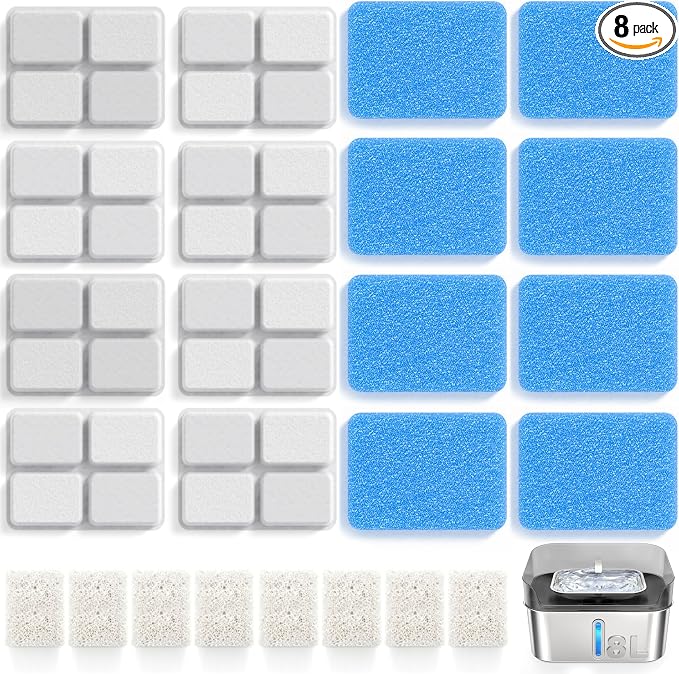 8 Pack Dog Water Fountain Filter Replacement Fit for Sharlovy W10 Pro | Pet Water Filter & Sponge Filter for Dog Water Bowl Dispenser, 4 Months Set Easy-Swap for Dogs and Cat Fountain