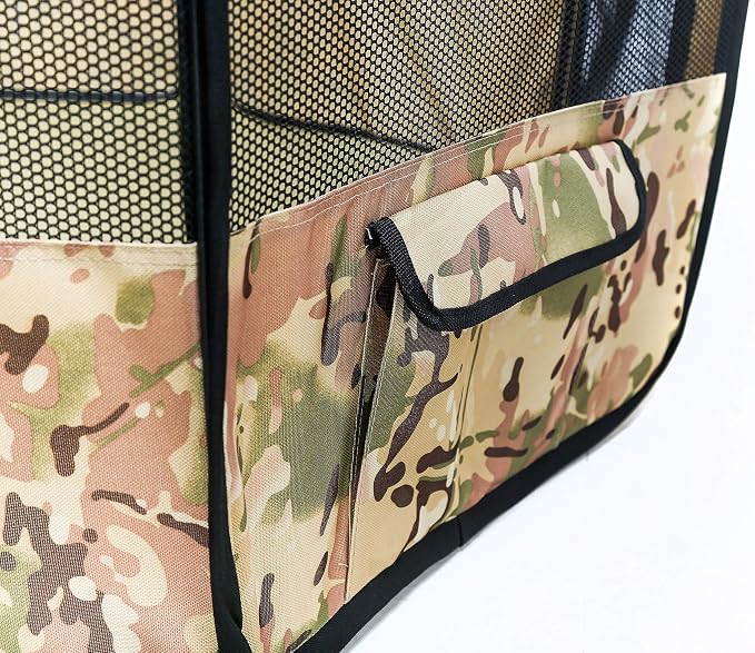 Pawer 45”×24” 8-Panel Foldable Pet Playpen, Desert Camouflage Pattern, Personalize Fabric Piece Available, for Cat/Dog/Puppy, 600D Oxford Cloth Portable Indoor & Outdoor Kennel with Carry Bag