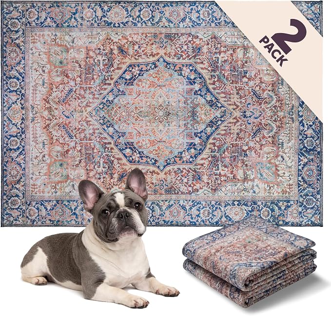 Washable Dog Pee Pads, 36" x 48", Waterproof, Non-Slip, Super Absorbent, Reusable Machine-Washable, 2-Pack (Rustic Terracotta) | Non-slip, waterproof, absorbent dog pee pads for potty training, whelping, senior dogs, multi-pet households, easy to clean