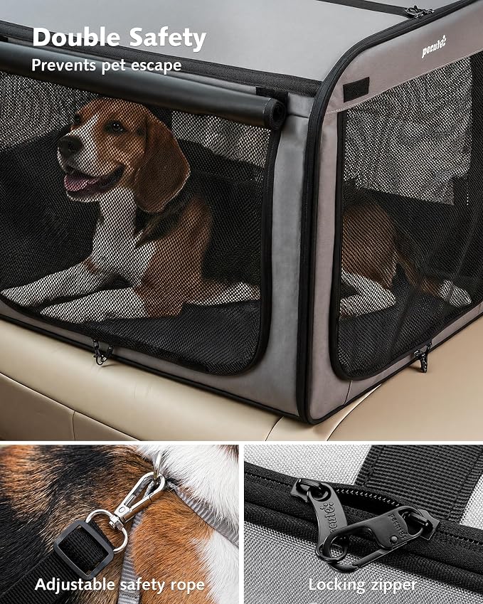 Dog Car Carrier Light Weight 27×20.5×20.5in, Foldable Dog Carrier, Gray | Easy to Assemble, Portable and Breathable Pet Carrier, Suitable for Indoor and Outdoor Use, Dog Travel Crate with Curtain