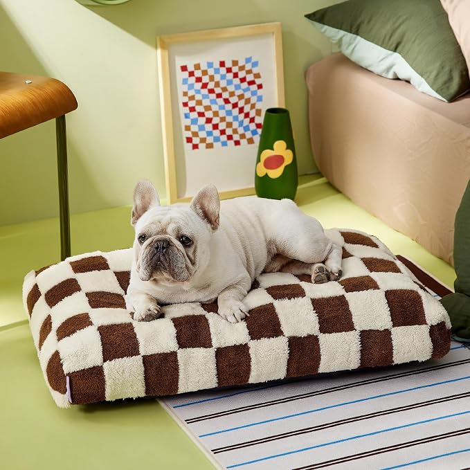LE SURE Cute Aesthetic Bed Medium Size Dog,Jacquard Thick Pet Pillow 30x20 | Shredded Chopped Foam,Modern Plush Crate Cushion Gift for Medium Size Dog, Waterproof Washable Cover, Nonslip Bottom, Brown