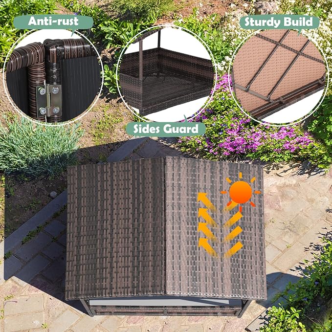 Wicker Dog Bed House, Indoor Outdoor HDPE Rattan Dog Houses, Raised Dog Cot Pet House, Elevated Pets Sofa w/Washable Cover, Waterproof Roof Shelter, Removable Cushion Lounge