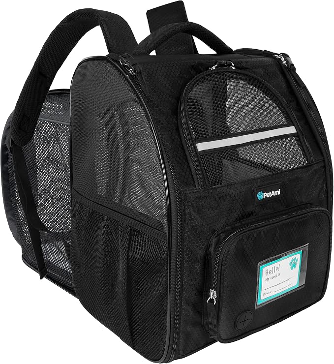 PetAmi Expandable Dog Backpack Carrier for Cats & Pets, Breathable Cat Carrier Backpack with Top Window & Multi-Entry, Ventilated Foldable Travel Carrier for Small Medium Pets up to 18 lbs, Black